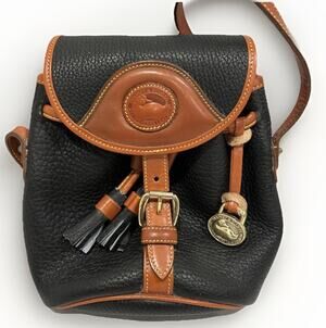 Dooney Bourke Vintage USA AWL Leather Bucket Crossbody Bag Black Brown Small